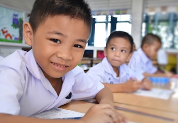 Asian boy in a classroom