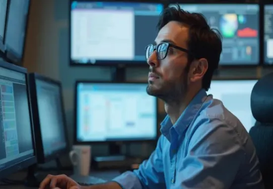 Man working on a desktop computer.