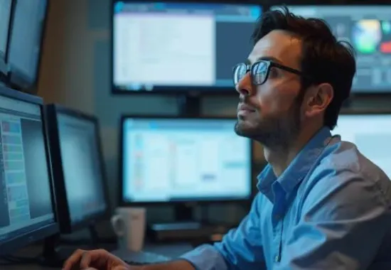 Man working on a desktop computer.